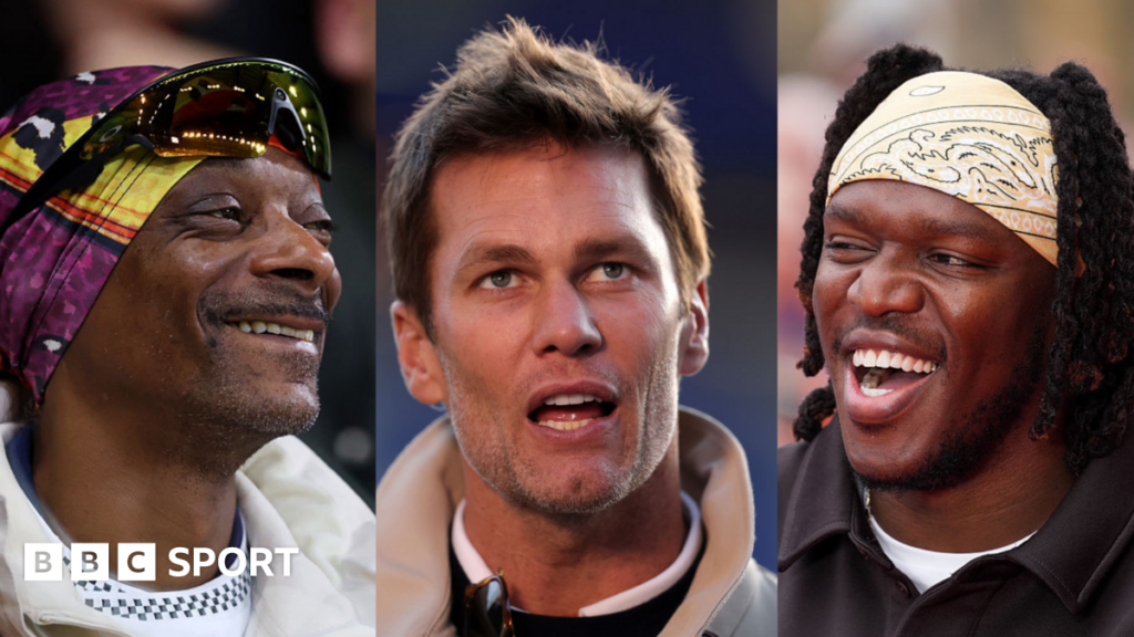 A compilation image of Snoop Dogg, Tom Brady and KSI