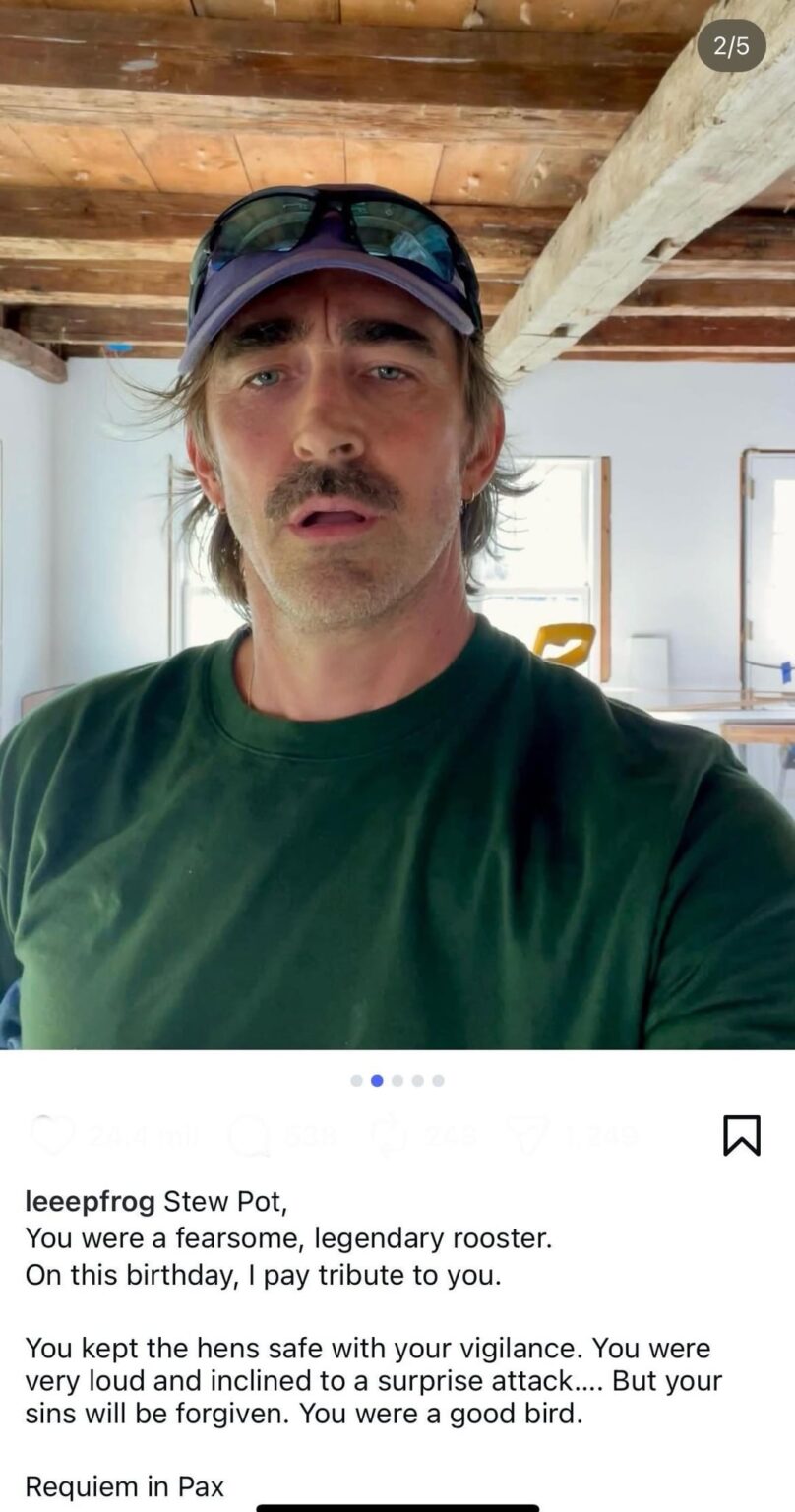 Lee Pace celebrates his 47th birthday and honors his rooster, Stew Pot