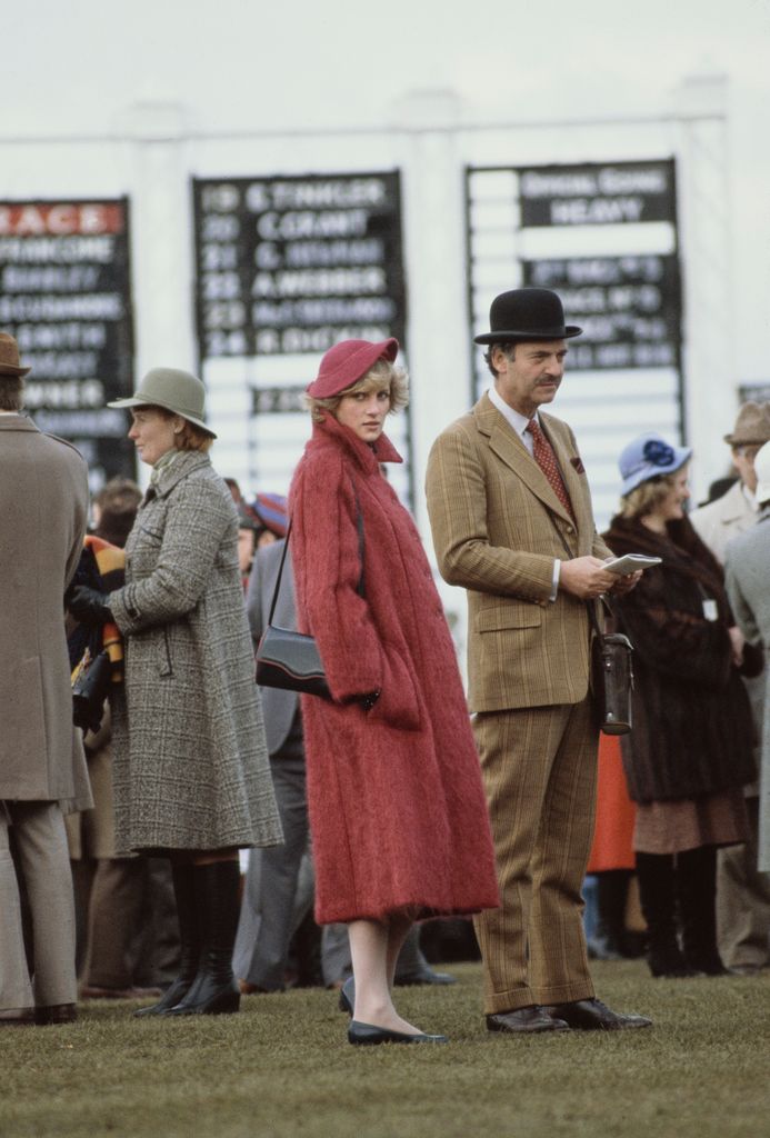 Princess Diana wearing red coat at Cheltenham Festival