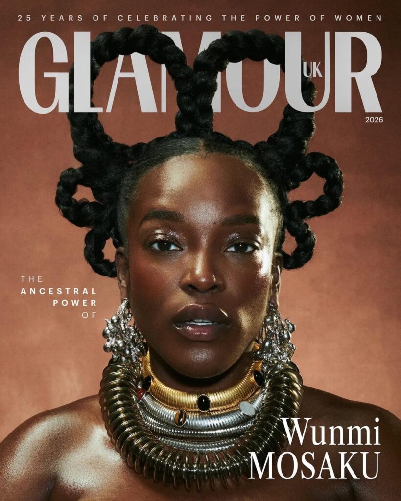 Wunmi Mosaku covers the March 2026 issue of Glamour UK. Photographed by Ekua King & styled by Georgia Medley.