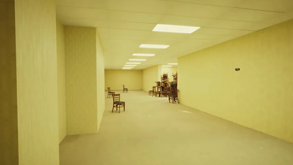 Stills from 2026's The Backrooms adaptation. 