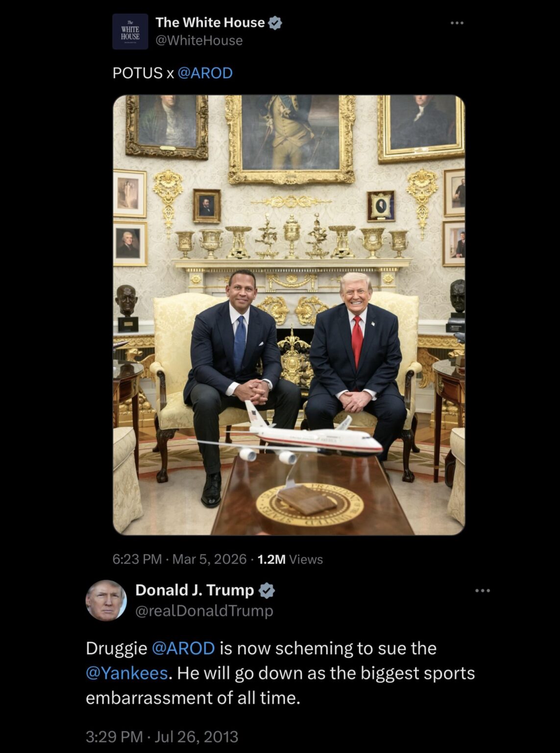 Trump’s comment calling Alex Rodriguez a “druggie” and “the biggest sports embarrassment of all time” resurfaced as A-Rod is being dragged for visiting the White House. A-Rod is currently an owner of the Minnesota Timberwolves.