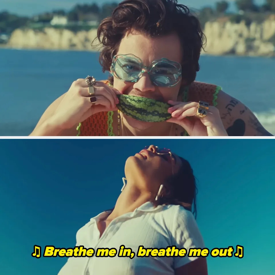 Harry Styles in his "Watermelon Sugar" music video