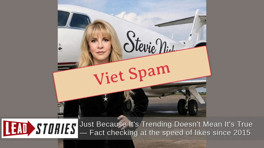 Fake Pictures Show Stevie Nicks And Other Celebrities With Their $80 Million Private Jets — Clickbait From Overseas Yahoo news home