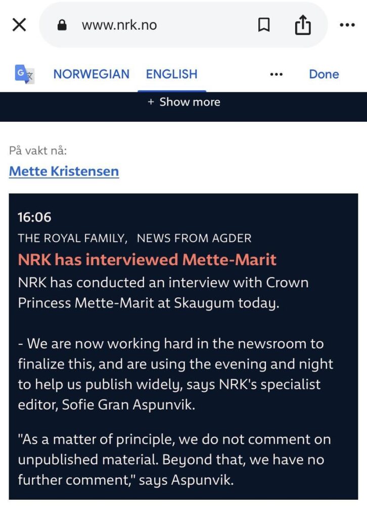Mette-Marit gave an interview to NRK, will be published soon