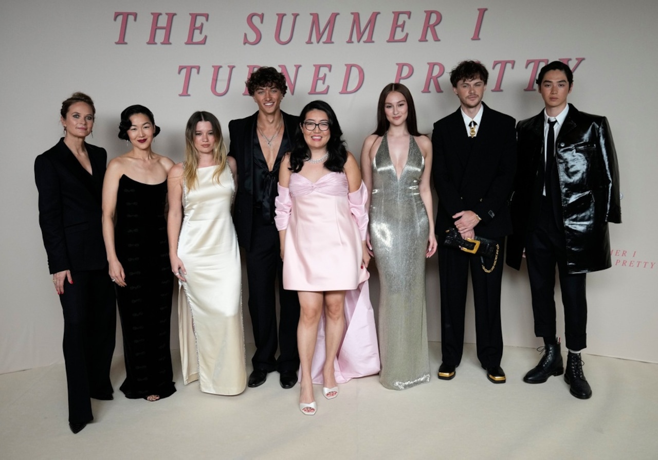 Rachel Blanchard, from left, Jackie Chung, Rain Spencer, Gavin Casalegno, Jenny Han, Lola Tung, Christopher Briney and Sean Kaufman