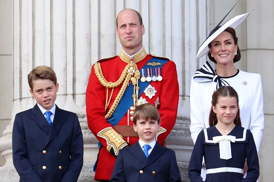 Prince George, Prince William, Prince Louis, Princess Kate, and Princess Charlotte at Trooping the Colour in 2024.Credit: Getty Images