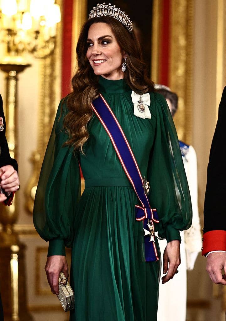 Kate Middleton, the Princess of Wales arrives to attend a State Banquet in St George's Hall, at Windsor Castle, in Windsor, on March 18, 2026, on the first day of a two-day State Visit to the United Kingdom by Nigeria's President. 