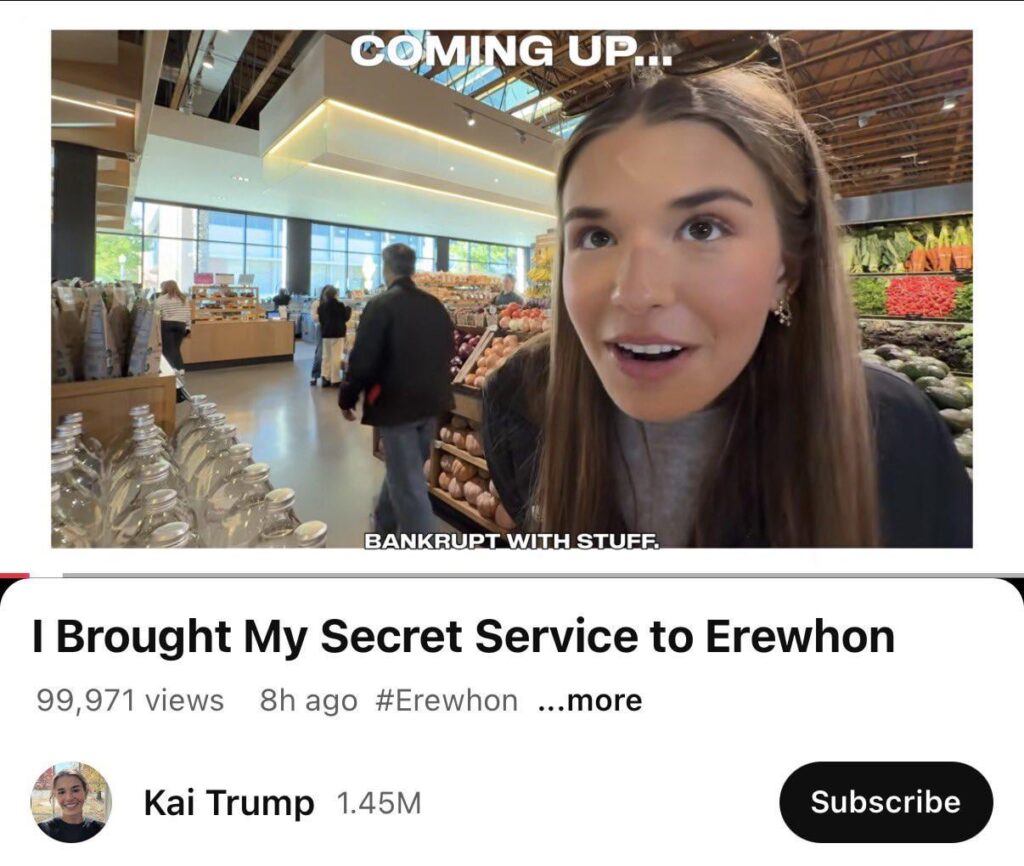 Kai Trump bragging about making her taxpayer-funded Secret Service follow her around while she shops.