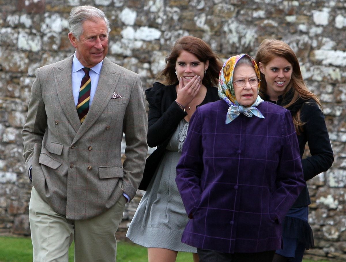  Queen Elizabeth II accompanied by Prince Charles, Prince of Wales, Princess Eugenie; Princess Beatrice 