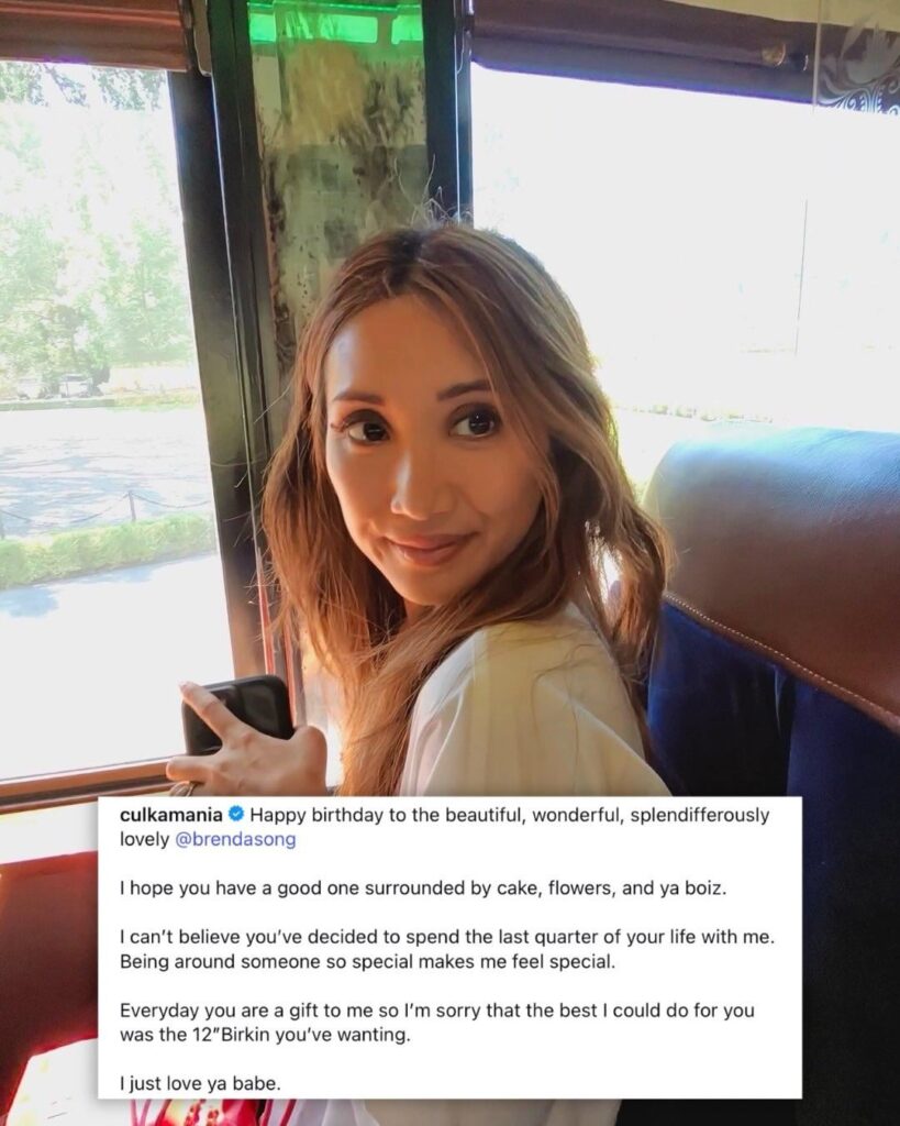 Macaulay Culkin celebrates Brenda Song’s 38th birthday in new IG post: “Being around someone so special makes me feel special. Everyday you are a gift to me so I’m sorry that the best I could do for you was the 12”Birkin you’ve wanting. I just love ya babe.”