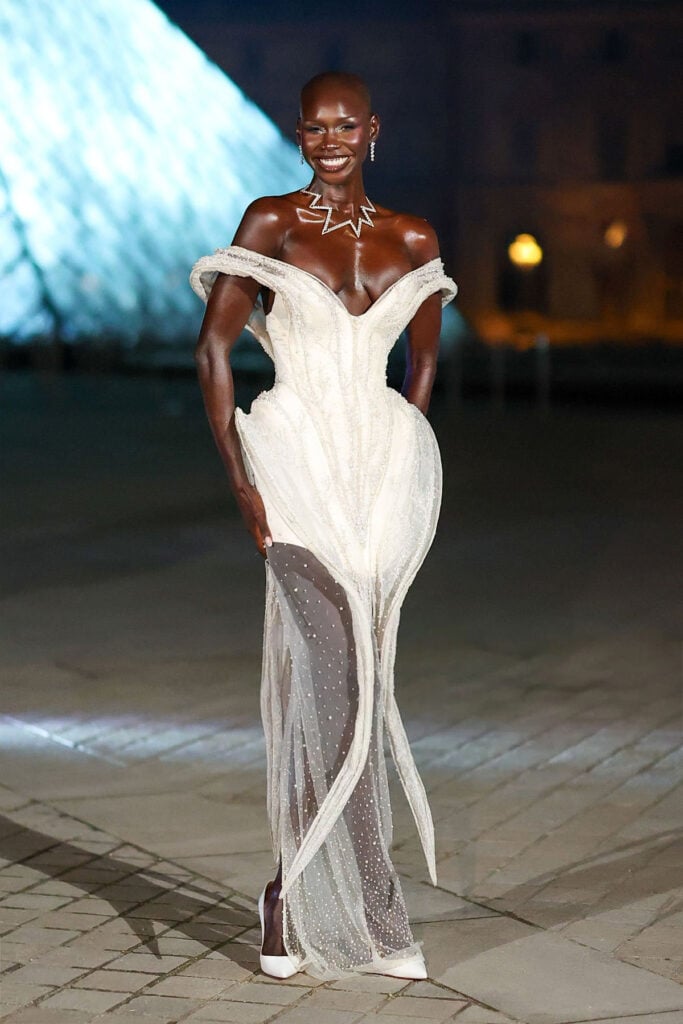 Adot Gak Le Grand Dîner du Louvre, Adot Gak Louvre Dinner Paris red carpet, Adot Gak Paris fashion event Louvre dinner, Le Grand Dîner du Louvre red carpet Adot Gak, Rahul Mishra Adot Gak couture gown, Rahul Mishra Fall 2025 Couture Adot Gak Paris event