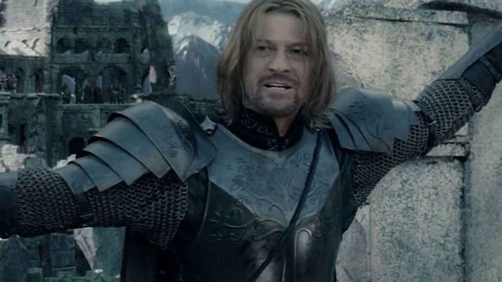 Sean Bean as Boromir giving a speech in The Lord of the Rings: The Two Towers