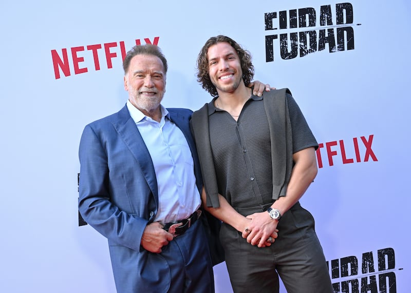 Joseph Baena and Arnold Schwarzenegger in Los Angeles in June 2025.