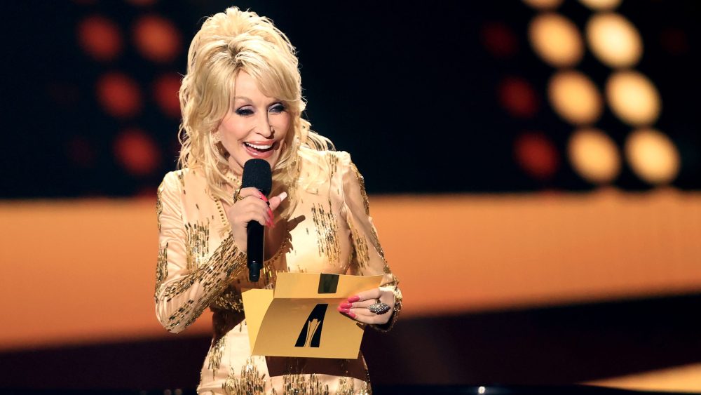 Co-host Dolly Parton speaks onstage at the Academy of Country Music Awards held at Allegiant Stadium on March 7, 2022 in Las Vegas, Nevada. (Photo by Chris Polk/Variety/Penske Media via Getty Images)