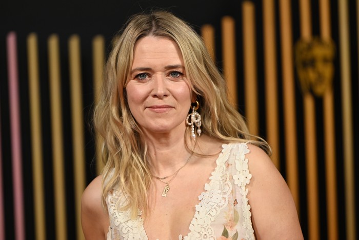 Edith Bowman attends the EE BAFTA Film Awards 2024 at The Royal Festival Hall on February 18, 2024 in London, England