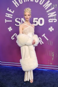 NEW YORK, NEW YORK - FEBRUARY 14: (EDITOR'S NOTE: Image contains partial nudity.) Anya Taylor-Joy attends SNL50: The Homecoming Concert at Radio City Music Hall on February 14, 2025 in New York City.  (Photo by Dia Dipasupil/Getty Images)
