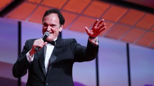 CANNES, FRANCE - MAY 13: Quentin Tarantino speaks onstage during the opening ceremony at the 78th annual Cannes Film Festival at the Palais de Festival on May 13, 2025 in Cannes, France. (Photo by Pascal Le Segretain/Getty Images)