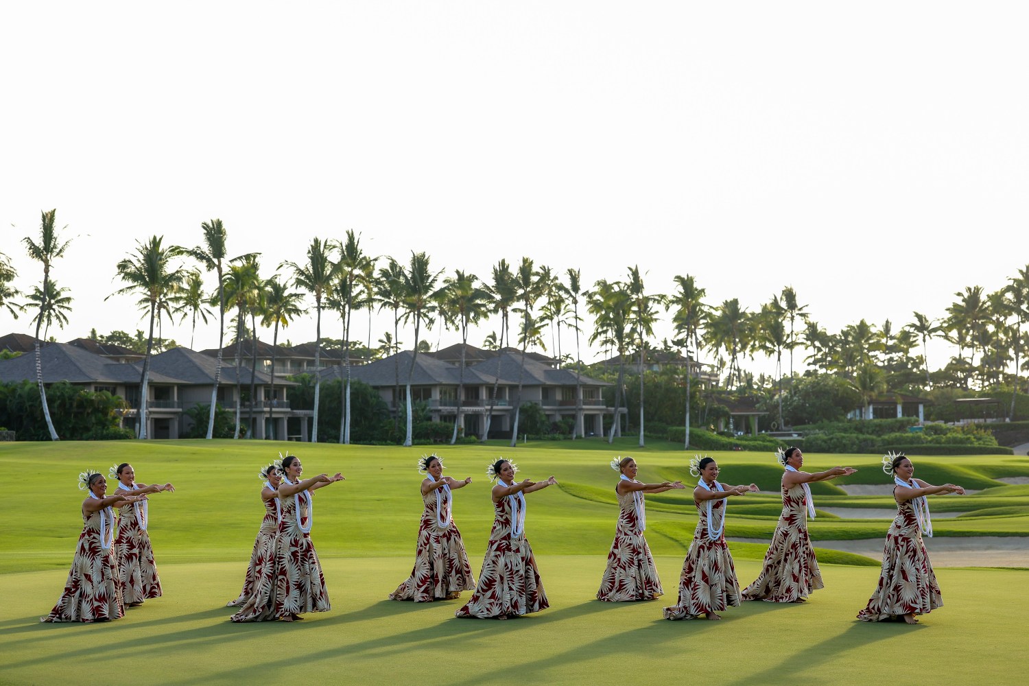 Hula dancers perform on the 18th hole green before a trophy ceremony honoring Stewart Cink of the United States after he won the Mitsubishi Electric Championship at Hualalai 2026 at Hualalai Golf Club on January 24, 2026