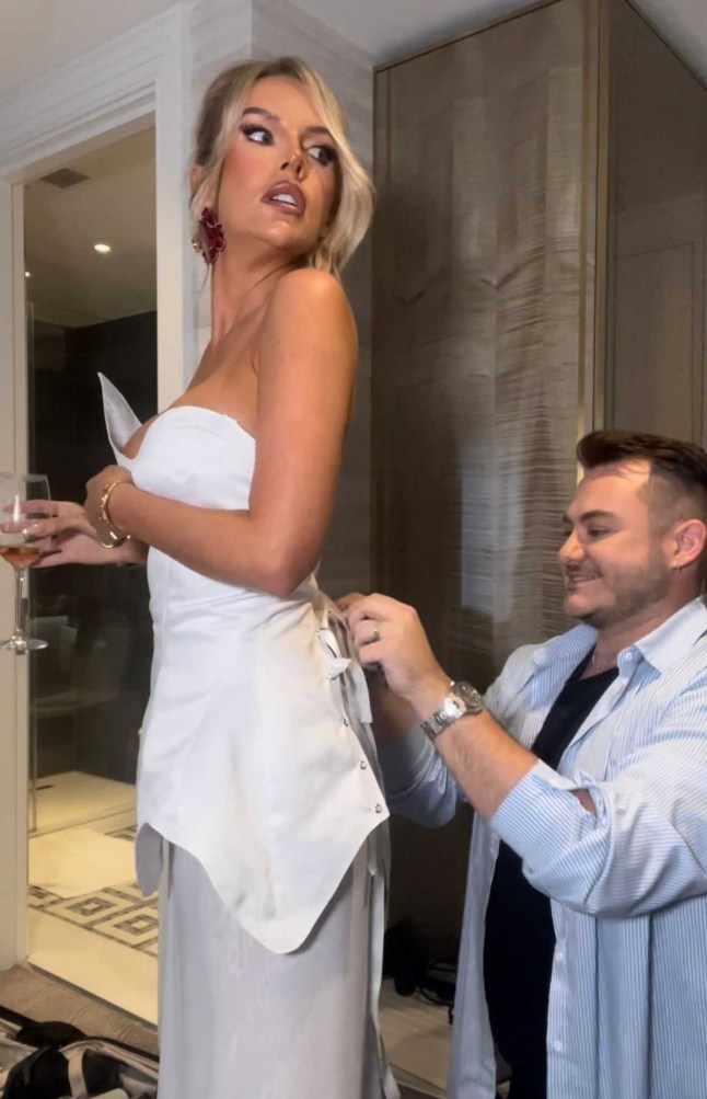 Scott Da Silva-Wells fitting Faye Winter with a custom dress for the 2024 NTAs