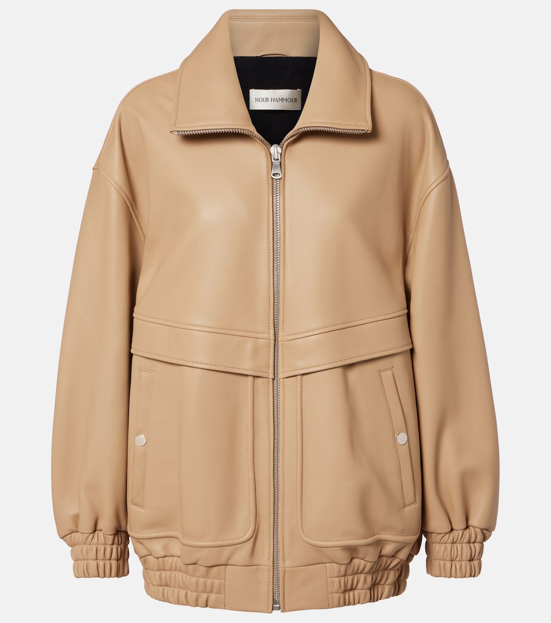 Beck Leather Bomber Jacket in Beige - Nour Hammour