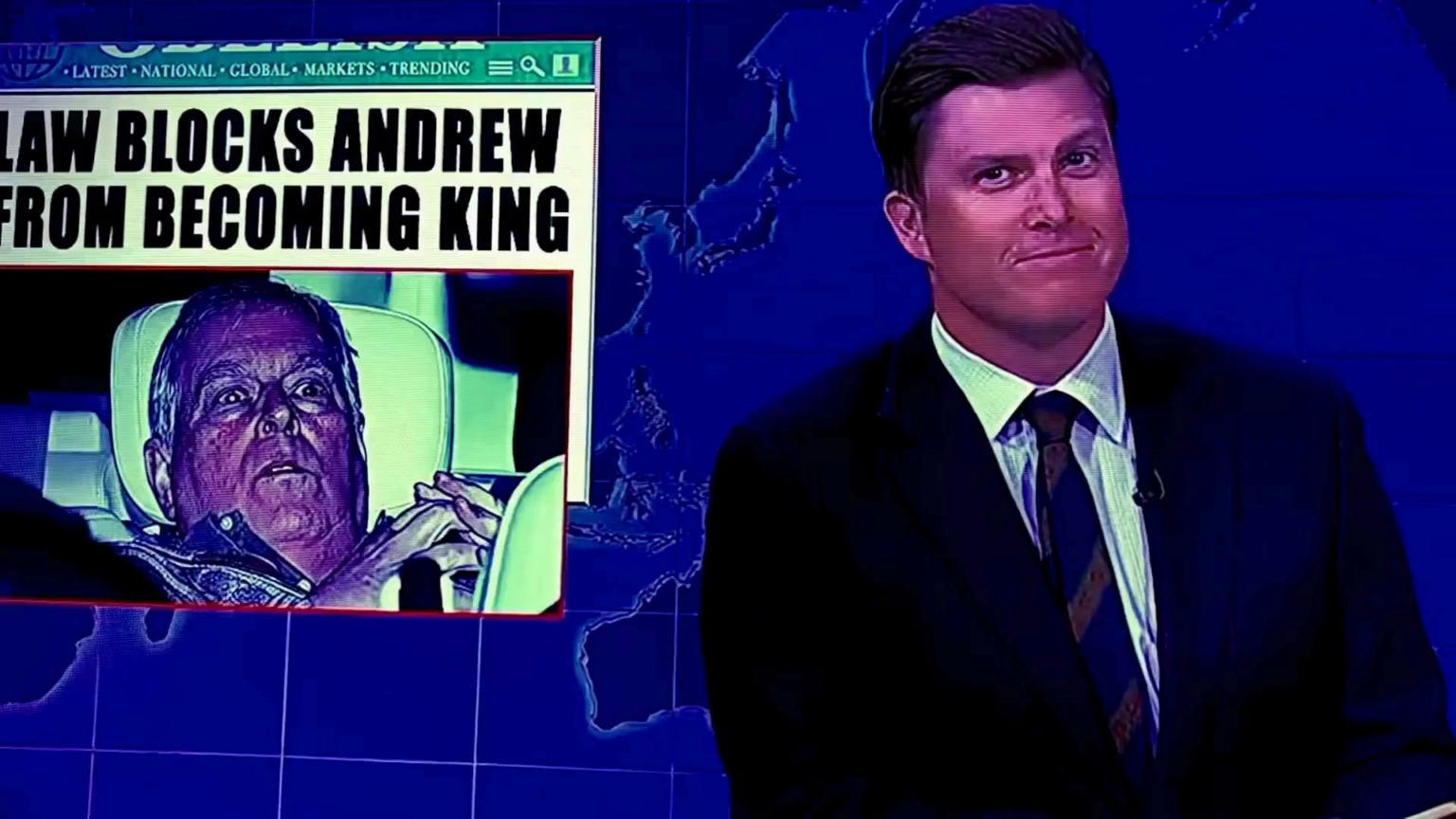 SNL jokes that the British royal family would only let Andrew become king “if it comes down to either him or Meghan,” cracks Colin Jost up SNL jokes that the British royal family would only let Andrew become king "if it comes down to either him or Meghan," cracks Colin Jost up