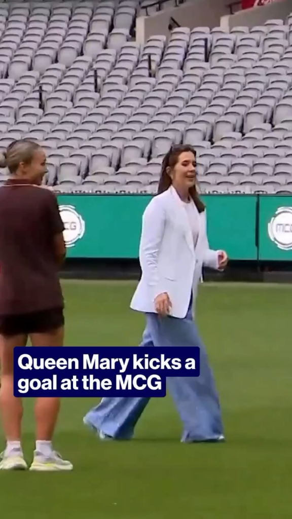 Queen Mary plays Aussie rules football in Melbourne while visiting home county