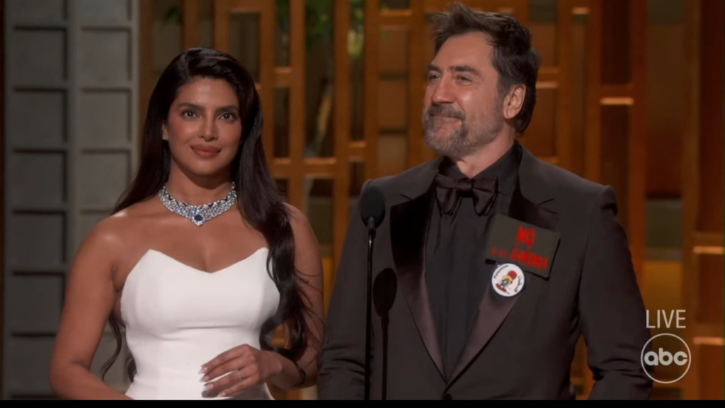 Javier Bardem at the 2026 Oscars: "No to War, And Free Palestine."