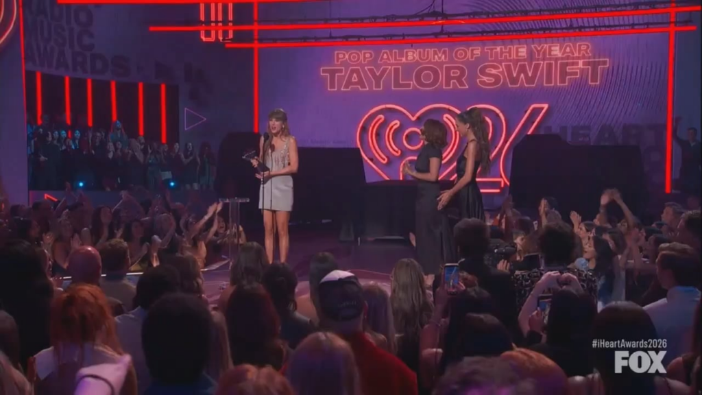 Taylor Swift thanks Travis Kelce as she accepts the award for Best Pop Album at the iHeartAwards2026: "This album also probably feels very happy, confident and free, because that’s the way I get to feel every single day of my life because of my fiancé."