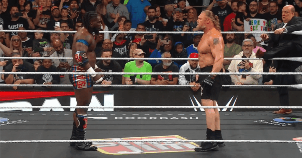 Triple H separates Brock Lesnar and Oba Femi Triple H separates Brock Lesnar and Oba Femi
