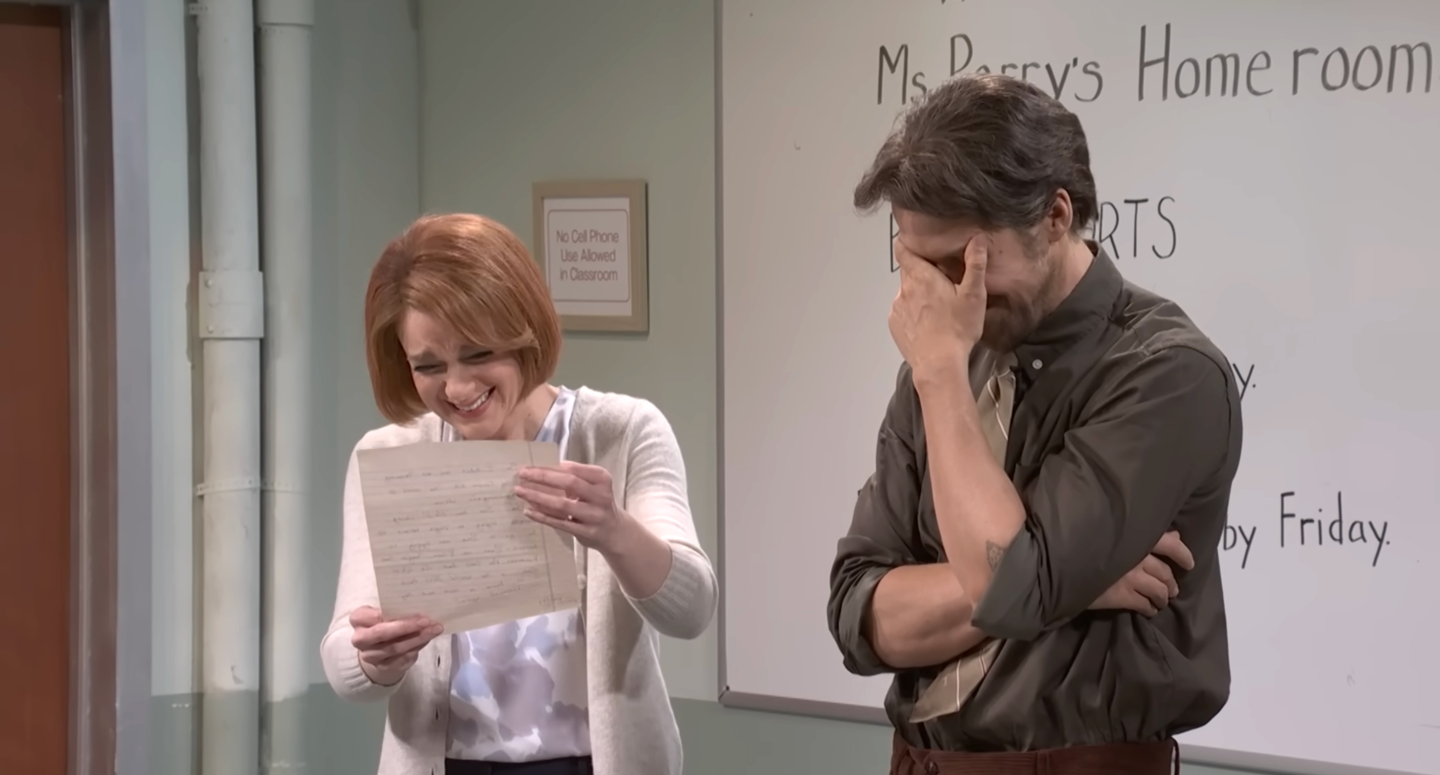 Ryan Gosling and Ashley Padilla repeatedly broke character on ‘SNL’ during a skit in which they played high school teachers