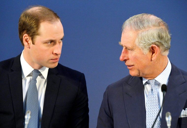 Britain's Prince William, Duke of Cambridge (L), and Britain's Prince Charles, Prince of Wales (R), talk during the Illegal Wildlife Trade Conference at Lancaster House in London on February 13, 2014. Representatives from more than 40 countries gathered in London aiming to agree a landmark global declaration on the illegal wildlife trade in elephants, rhinos and tigers, with all eyes on securing China's participation. Prince Charles, his son Prince William and the British government were hosting the international conference aimed at improving law enforcement in the mainly African countries where poaching is rife, and at stemming growing demand in Asia. AFP PHOTO / POOL / JOHN STILLWELL (Photo by JOHN STILLWELL / POOL / AFP) (Photo by JOHN STILLWELL/POOL/AFP via Getty Images)