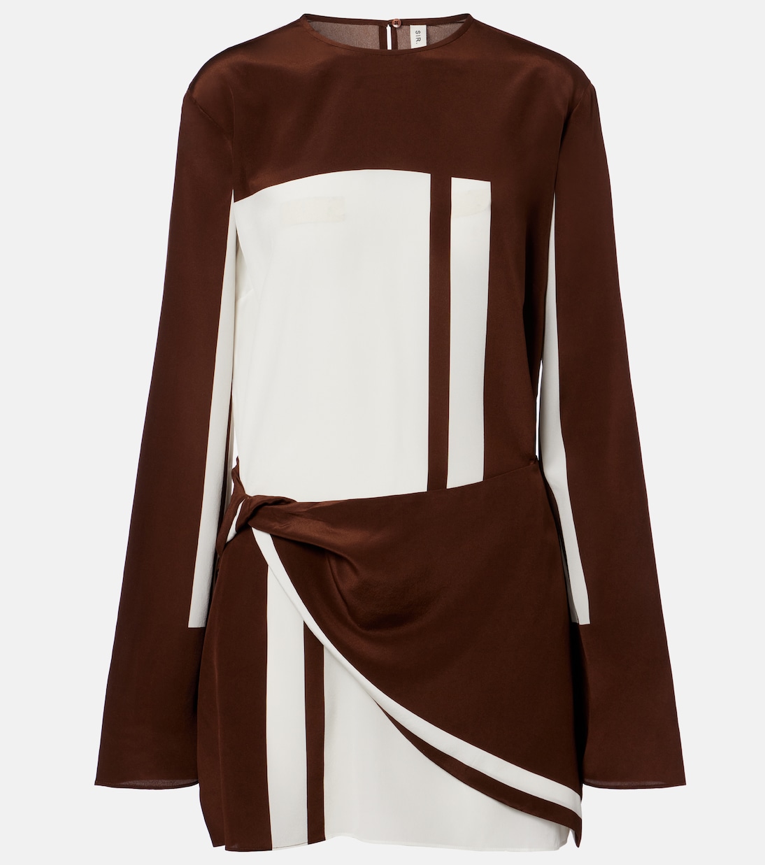 Printed Silk Satin Minidress in Brown - Sir