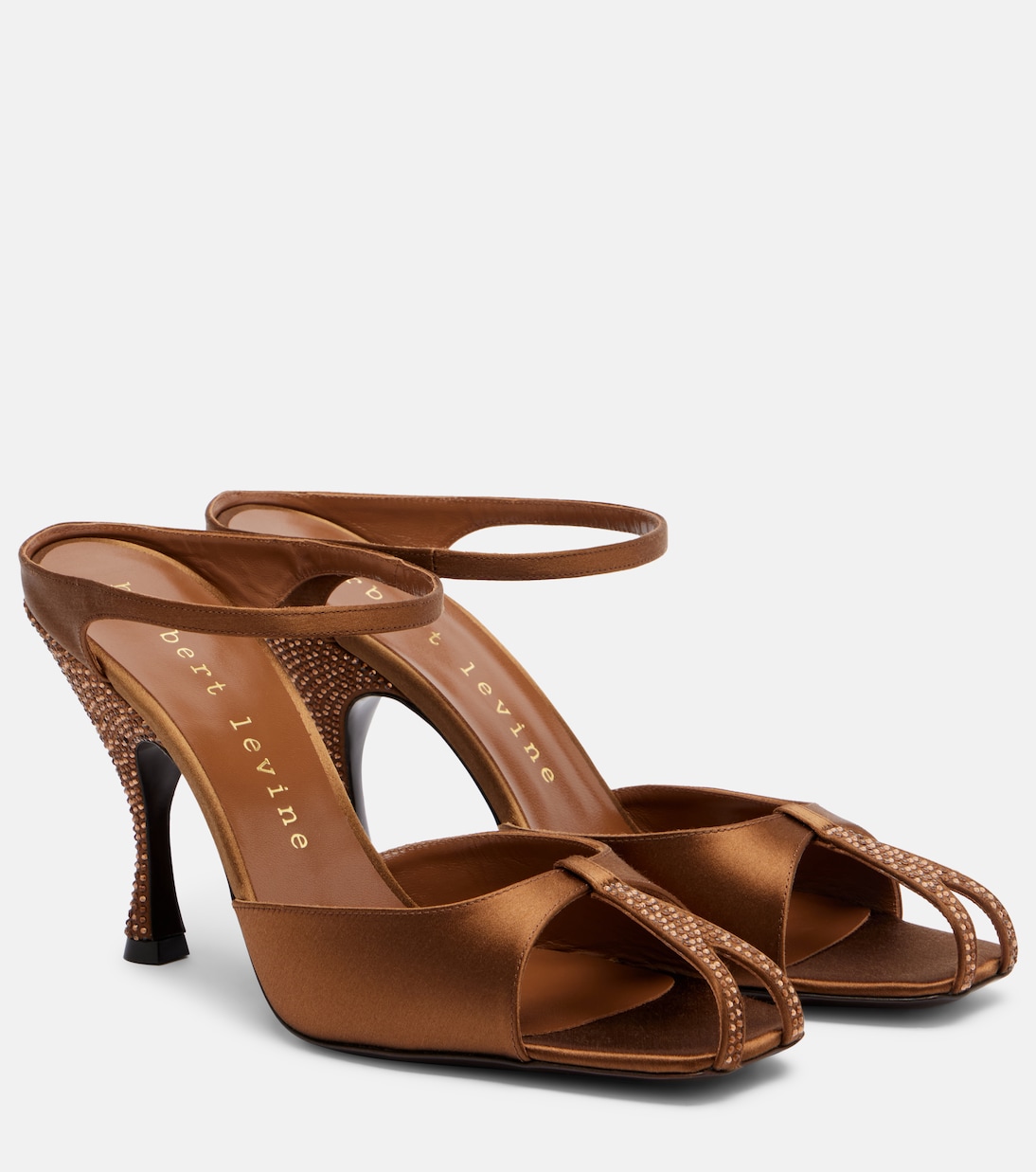 Hidden Gem Embellished Satin Mules in Brown - Herbert Levine