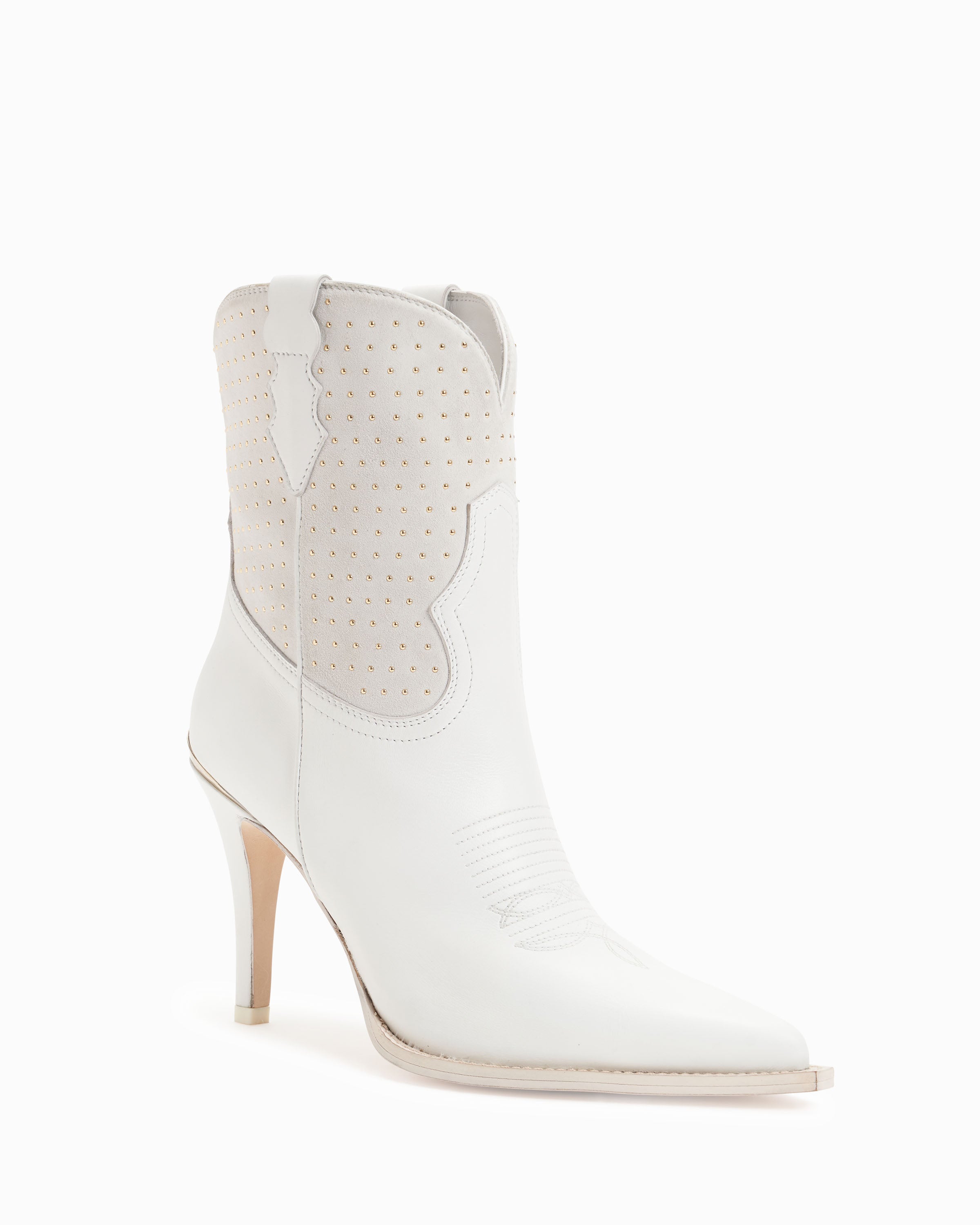 Wallis Studded White Leather &amp; Suede Women's Heeled Cowboy Boot