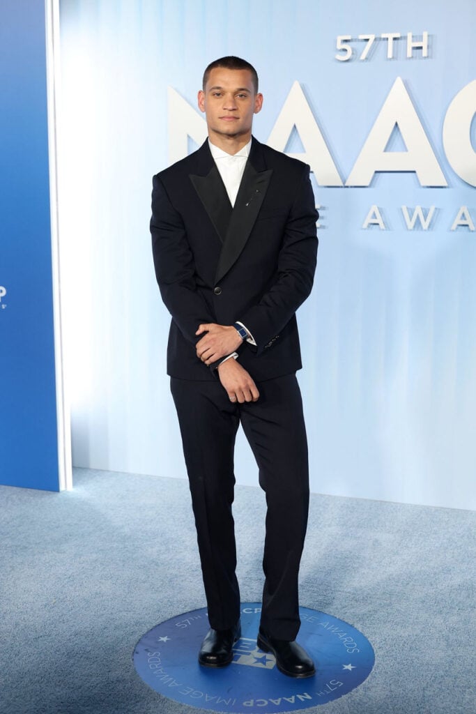 Tyriq Withers NAACP Image Awards 2026, Tyriq Withers Louis Vuitton tuxedo, Louis Vuitton navy tuxedo, NAACP Image Awards menswear 2026, Tyriq Withers red carpet style