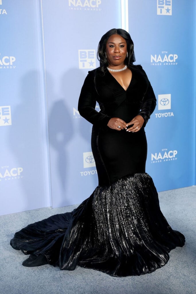 Uzo Aduba NAACP Image Awards 2026, Uzo Aduba Kamilla Purshie velvet gown, Kamilla Purshie red carpet, Uzo Aduba velvet dress, NAACP Image Awards 2026 fashion