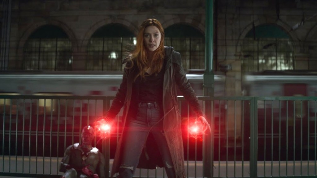 Wanda Maximoff at the train station in Avengers: Infinity War
