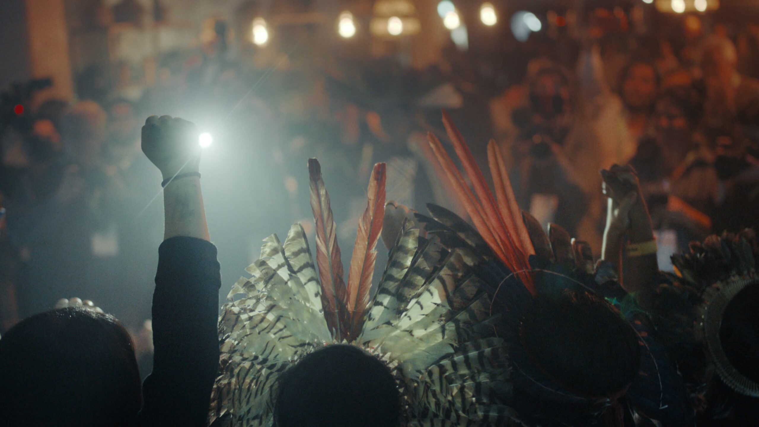 Juma Xipaia at the New York Climate Hub, COP26, Glasgow. Image © Malaika Pictures.