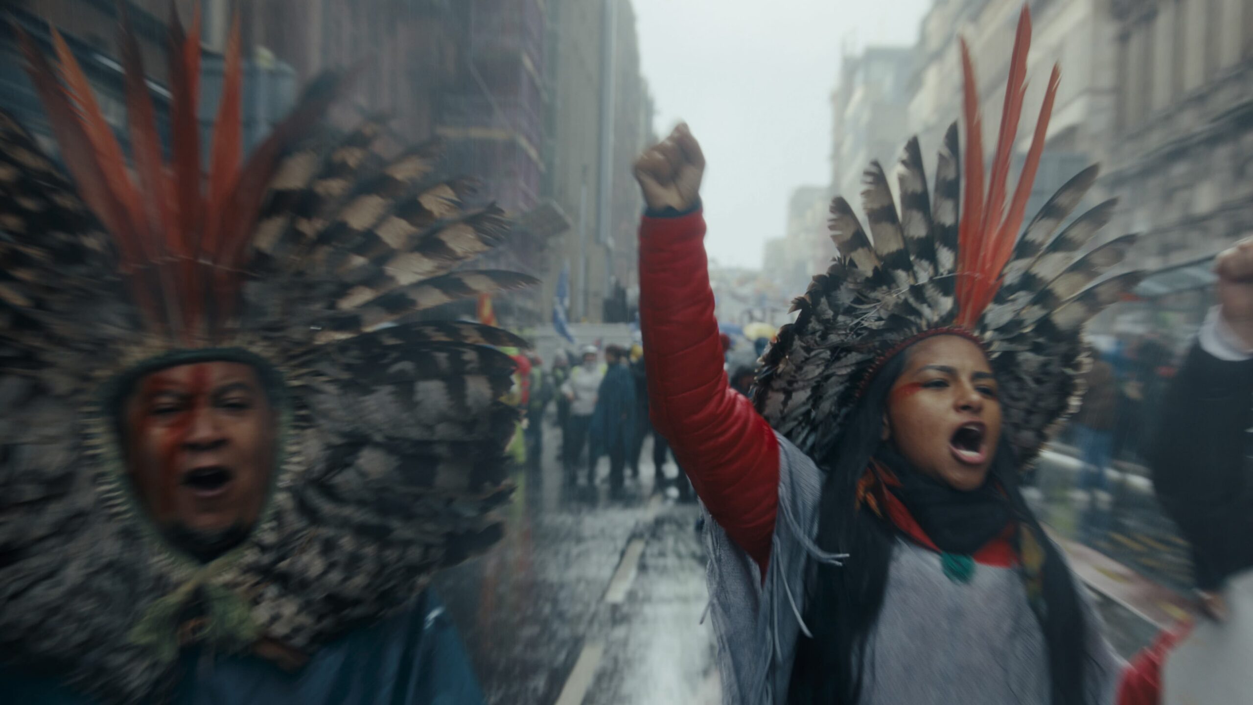 Juma Xipaia at a protest in Glasgow. Image © Malaika Pictures.