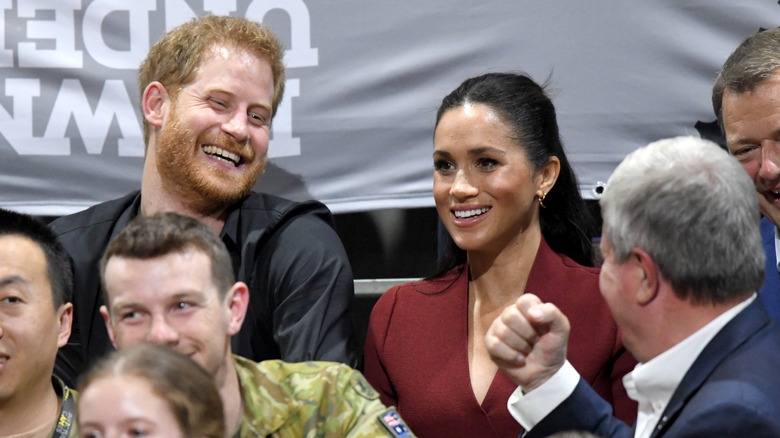 Prince Harry, Duke of Sussex and Meghan, Duchess of Sussex attend the wheelchair basketball final during the Invictus Games at the Quay Centre on October 27, 2018 in Sydney, Australia.