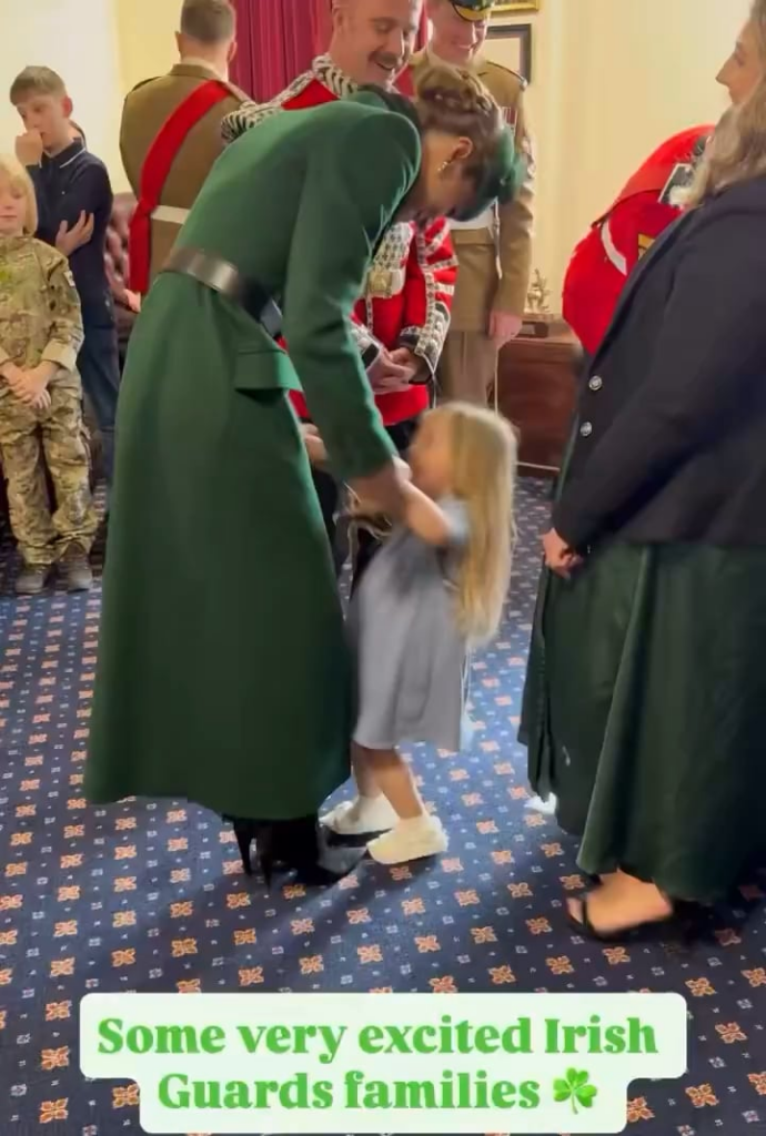 Princess of Wales meeting the children of the Irish Guards yesterday
