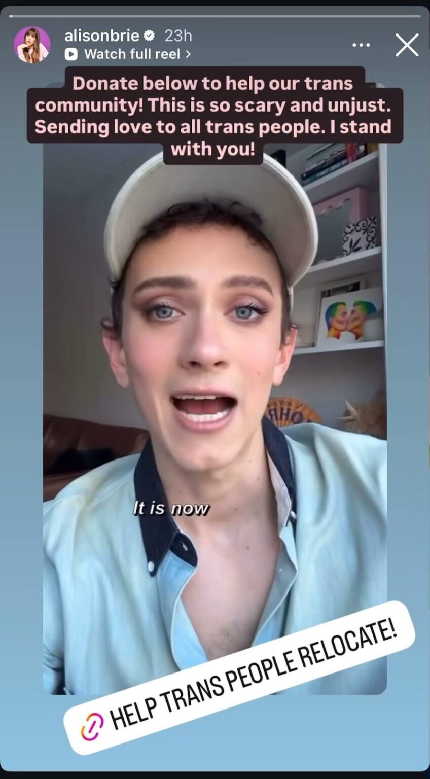 Alison Brie reshares post on the impact of a Kansas driver’s license law targeting the Transgender Community along with a relocation support donation link