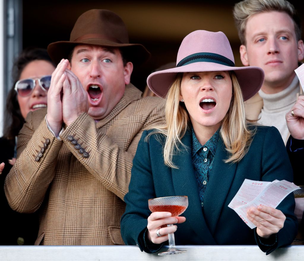 Peter and Autumn Phillips cheering at Cheltenham