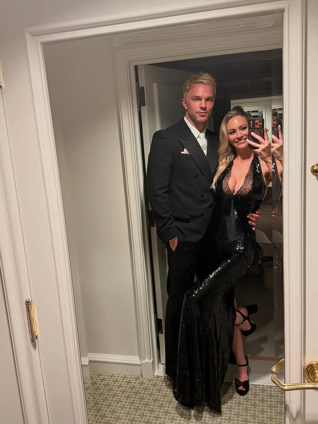 Hoult shared a behind-the-scenes snap of the couple from the Vanity Fair afterparty (Instagram/@bryanaholly)