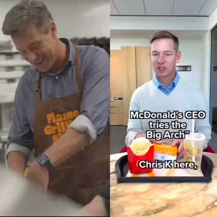 Comparison of the Burger King and McDonald CEOs trying their respective foods