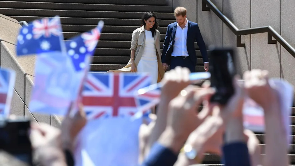 Prince Harry, Ducke of Sussex and  Meghan Markle, Duchess of Sussex greet thousands of Australians at the Opera House