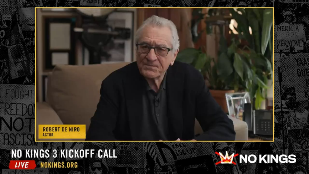 De Niro: It doesn’t matter if you’re a Democrat, a Republican, or an Independent no one, no one voted for new wars. No one voted for higher prices at the pump. No one voted for higher prices in grocery stores. No one voted for higher prices in the housing market. No one voted for deporting our good
