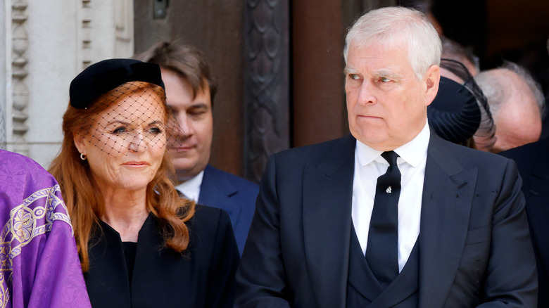 Sarah Ferguson, Duchess of York and Prince Andrew, Duke of York attend Katharine, Duchess of Kent's Requiem Mass service at Westminster Cathedral on September 16, 2025 in London, England