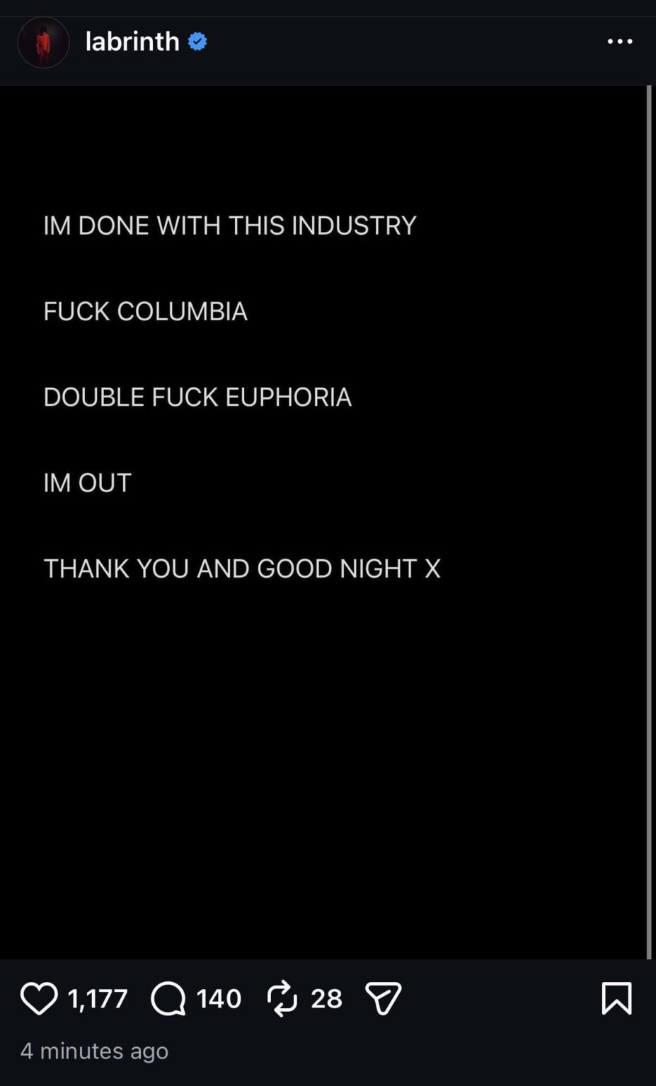 Labrinth lashes out against music industry & Euphoria on IG